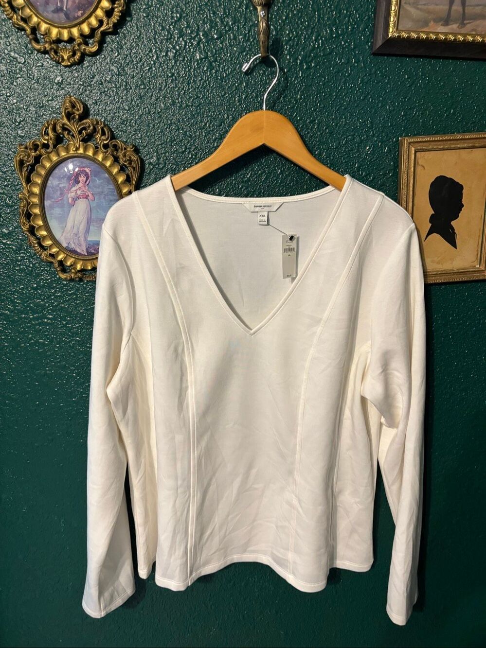 Banana Republic White Scuba V-Neck Long Sleeve Sz XXL NWT